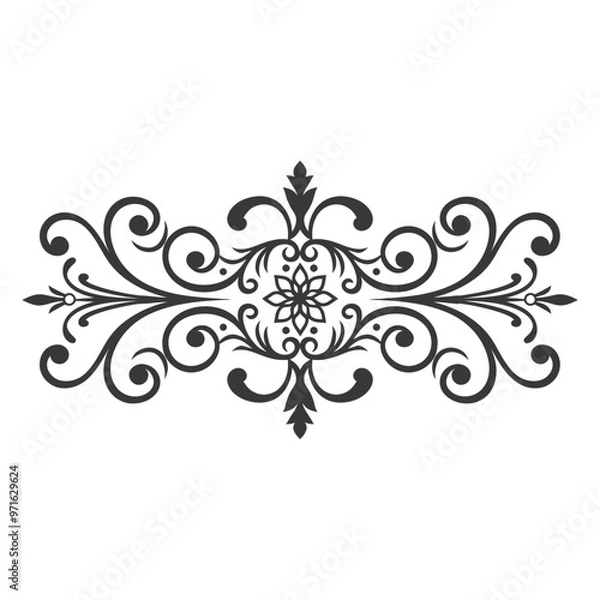 Fototapeta Black and White Ornamental Design with Swirls and a Floral Center