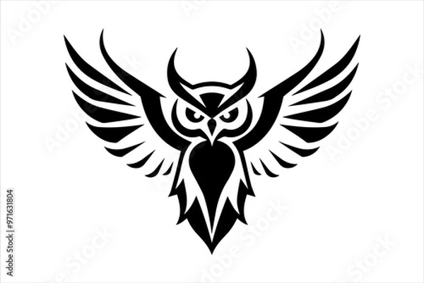 Obraz Owl mascot silhouette illustration, front view, wings spread wide, in a clean vector outline.