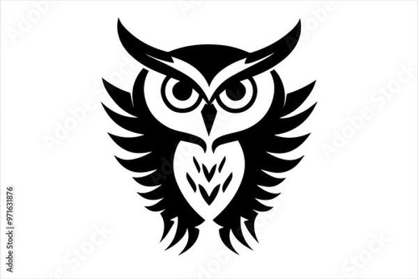 Obraz Owl outline illustration, front view, with wide spread wings, designed as a bold vector silhouette