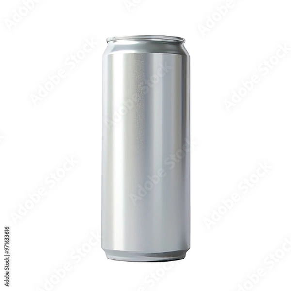 Fototapeta A blank silver can mockup, isolated on transparent background. PNG element.