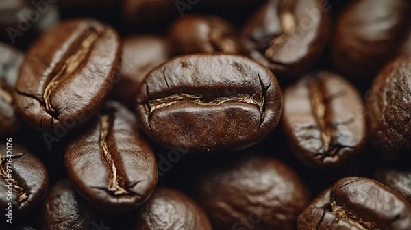 Obraz   A mound of coffee beans accumulated adjacent to one another atop a heap of other coffee beans stacked on top of each other