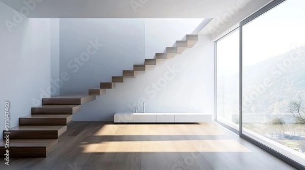 Obraz Minimalist staircase design within a modern villa interior