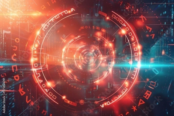 Fototapeta Abstract AI algorithm background with futuristic neural networks and data flow.