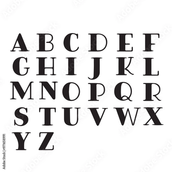 Obraz Capital letters of the alphabet. Stencil graffiti font. Vector typography is done with a bold brush. Capital letters in black ink with the possibility of changing the color and size.
