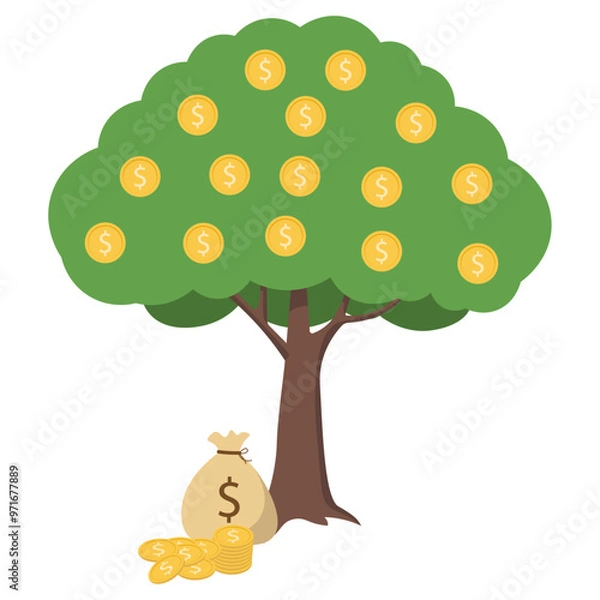 Fototapeta Illustration of a Money Tree of Prosperity Symbolizing Growing Wealth and Financial Abundance
