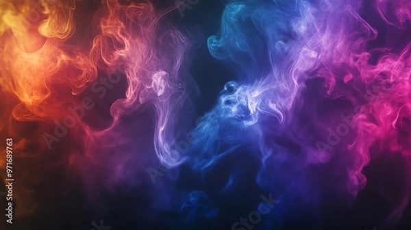 Fototapeta Colorful smoke billowing against a dark background.
