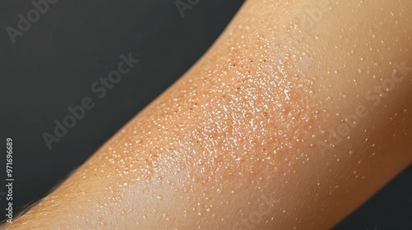 Fototapeta Close-up of an arm with allergic contact dermatitis, showing small, itchy bumps and redness, with a clear indication of discomfort