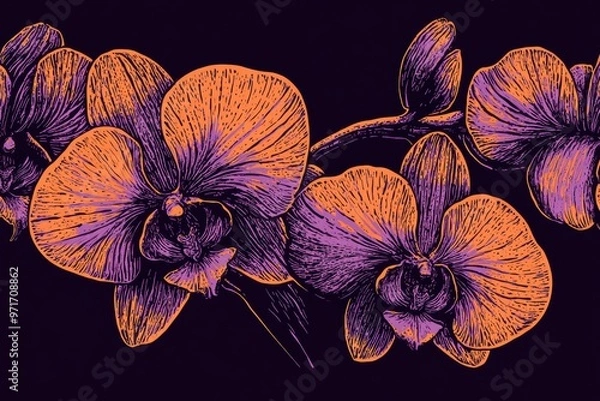 Fototapeta Vibrant Orchids in Purple and Orange Tones