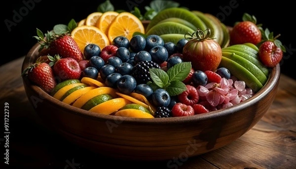 Fototapeta Vegetables and fruit in a heart shaped plate..