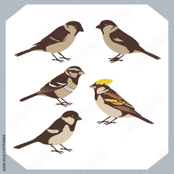 Fototapeta Set of Sparrow bird silhouette collection, Sparrow flying design, bird black silhouettes of different kinds sparrow vector flat isolated