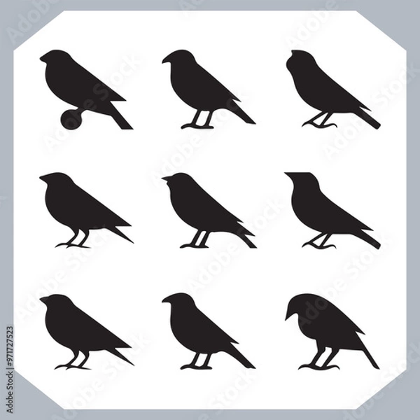 Fototapeta Set of Sparrow bird silhouette collection, Sparrow flying design, bird black silhouettes of different kinds sparrow vector flat isolated