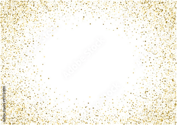 Fototapeta Christmas, new year blank space card template with abstract golden star shaped scattered confetti background