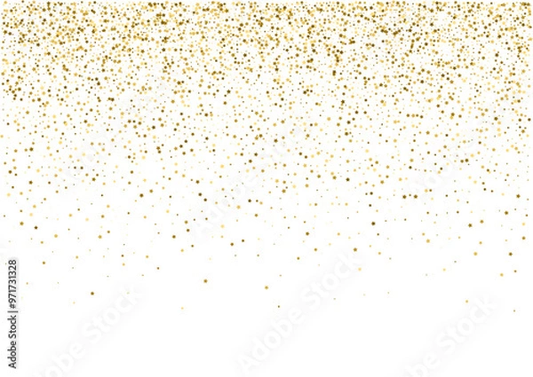 Fototapeta Christmas, new year blank space card template with abstract golden star shaped scattered confetti background