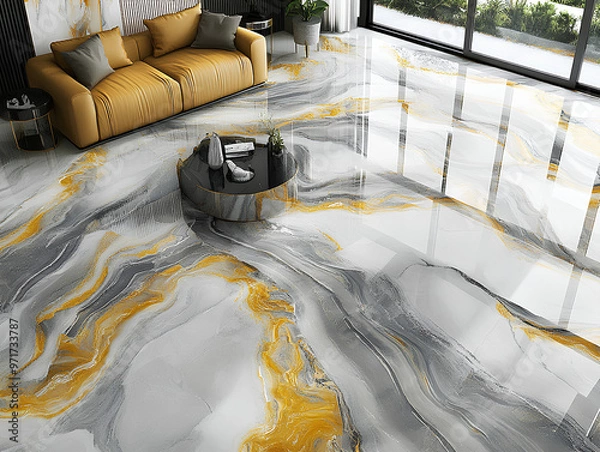 Fototapeta sofa on graphite floor, generative a.i.