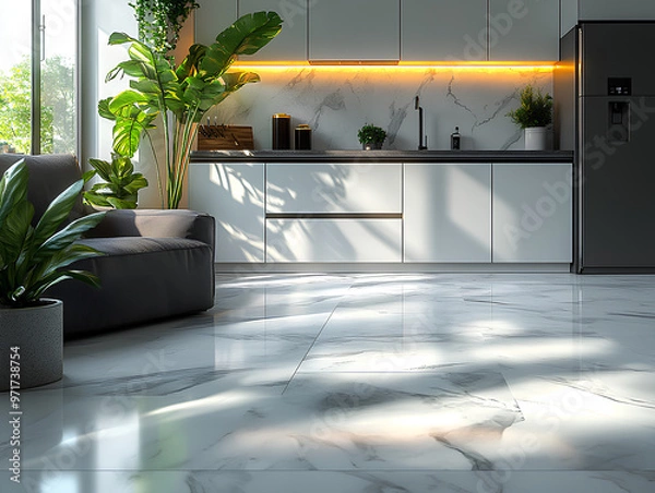 Fototapeta white and graphite kitchen, generative a.i.