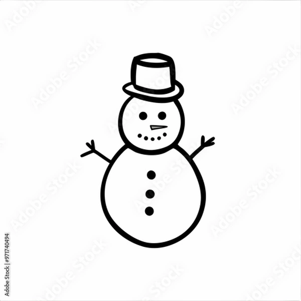 Fototapeta Simple snowman with a hat and cheerful expression on a white background for winter holiday theme
