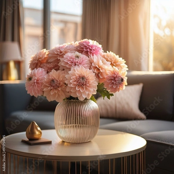 Obraz living room with peony flowers in a vase