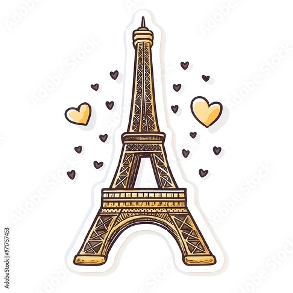 Fototapeta Eiffel Tower with Hearts Decorative Graphic for Romantic Paris Landmark