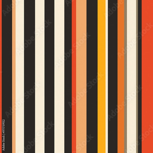 Fototapeta Muted fall colors vertical stripe pattern - seamless background - orange, black, cream colors