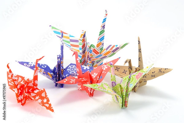 Fototapeta 折り紙　鶴　白背景