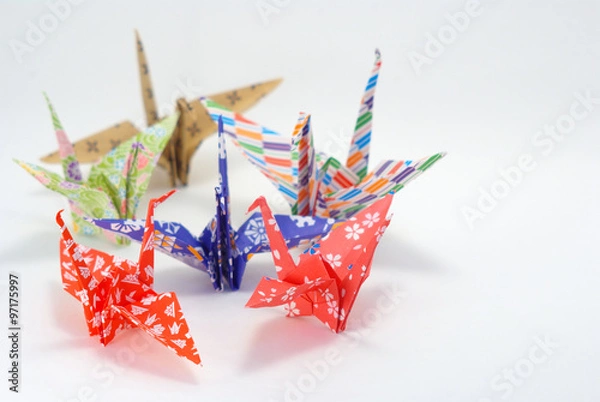 Fototapeta 折り紙　鶴　白背景