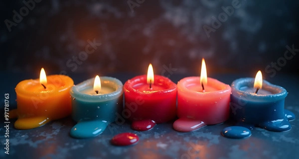 Obraz christmas candles on red background