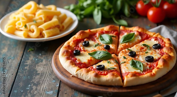 Obraz pizza with tomatoes and mushrooms