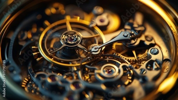 Fototapeta Intricate Mechanical Watch Mechanism