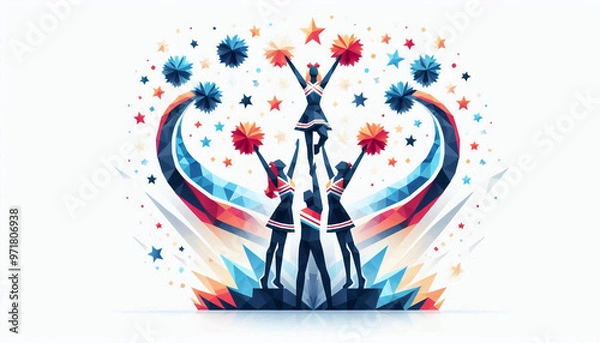 Fototapeta Fractal cheer leading graphic with cheer leaders raised pom poms competition routine sports supporting cheering on white background