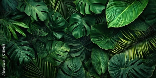 Fototapeta Dense Tropical Leaves with Dark and Moody Lighting