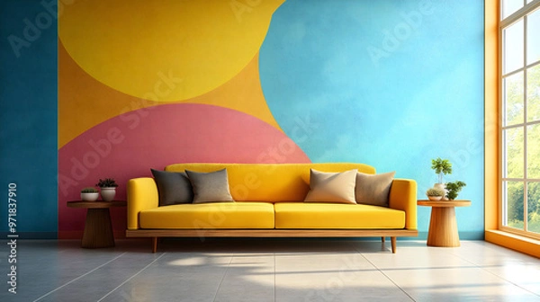 Fototapeta Vibrant and Playful Interiors with Geometric Patterns and Bold Colors