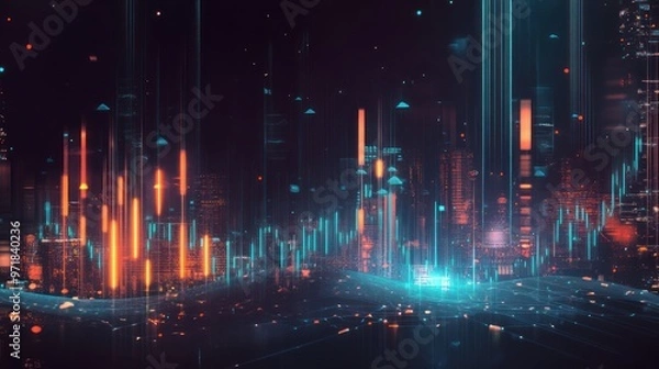 Fototapeta Futuristic Cityscape with Neon Lights