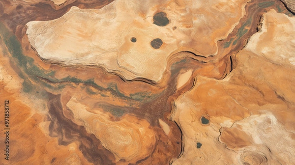 Fototapeta Aerial view of a remote desert landscape showing stunning colors and textures