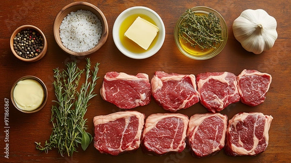 Obraz ingredients for making steak bites: