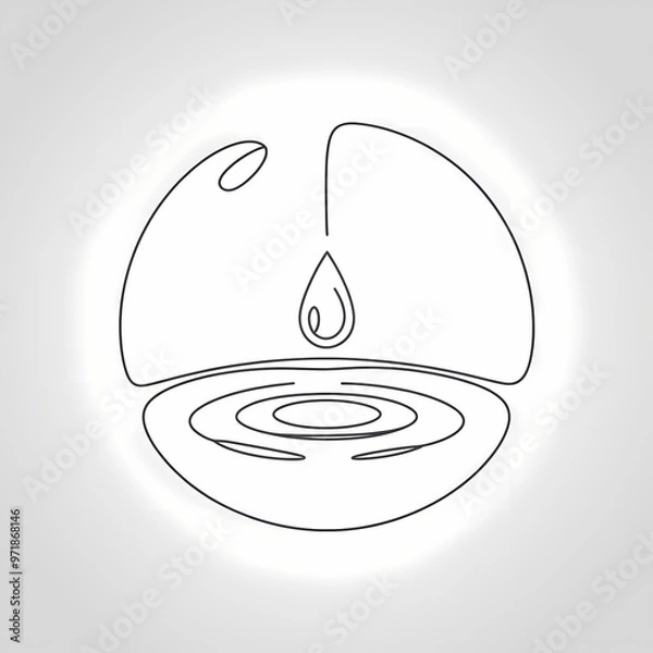 Fototapeta A teardrop falling into a pool of water, Minimalist One Line illustration