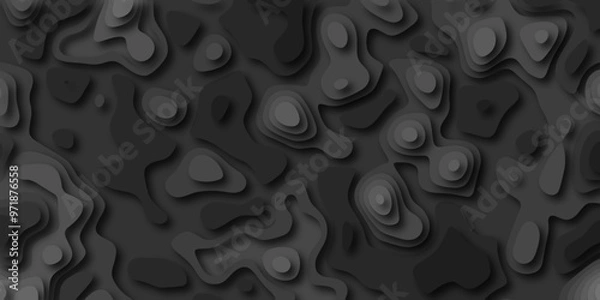 Fototapeta 3D Stylized Gray Topographic Contour Scheme and Terrain. Geographic mountain terrain. Contour map background. 3D Cartographic Weave with seamless striped patterns and wavy Shapes.
