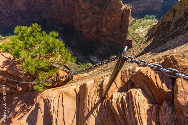 Obraz Dangerous trail in Zion National Park, Angel's landing