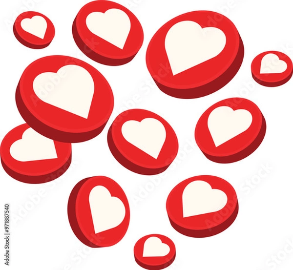 Fototapeta Group of red and white like buttons are floating in an empty space