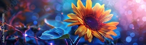 Fototapeta Sunflowers in full bloom seen from close up.