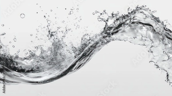 Fototapeta Water splashes and waves hitting a transparent wall digital concept white background creates a minimalist and cinematic effect