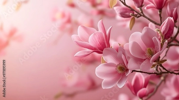 Fototapeta Pink magnolia flower background wallpaper : Generative AI