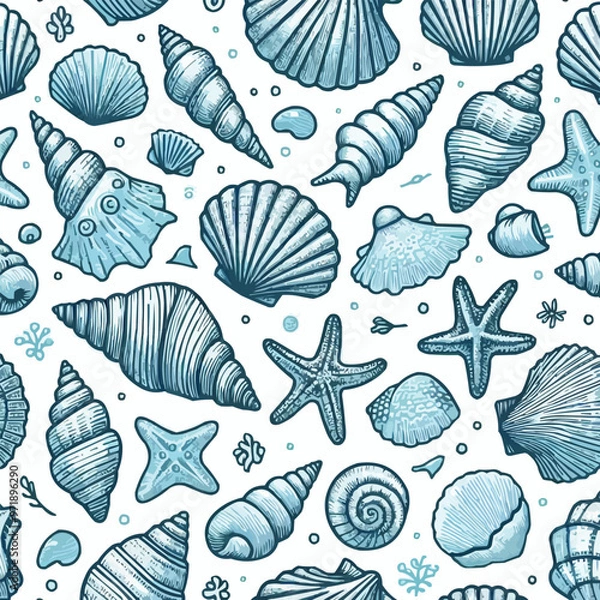 Fototapeta sea shells seamless pattern