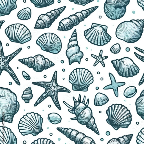 Obraz sea shells seamless pattern