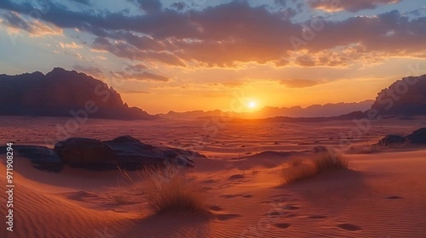 Fototapeta Beautiful desert sunrise view near TabukSaudi Arabia : Generative AI