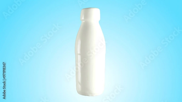 Obraz Closeup Milk bottle isolated on blue background. 3D Render.