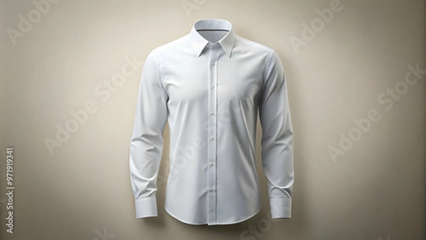 Obraz A crisp white long-sleeve dress shirt with a button-down collar.
