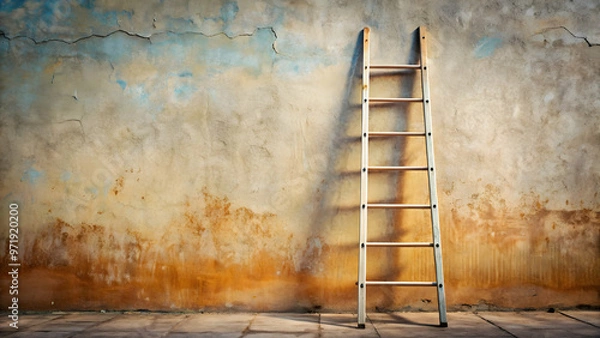 Obraz A weathered ladder leaning against a sunlit wall.