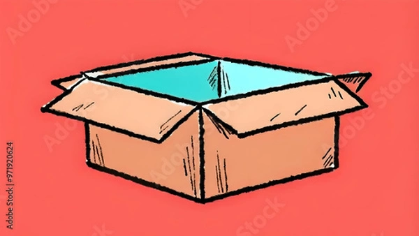 Obraz A minimalist illustration of an open cardboard box.