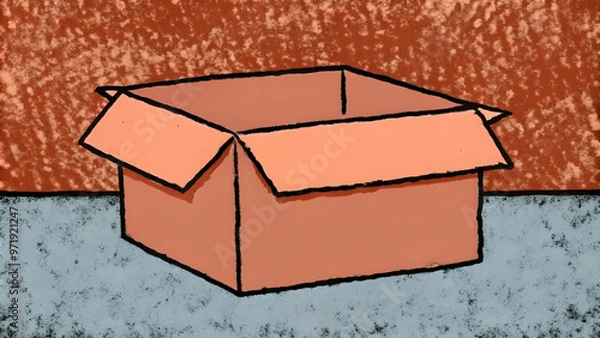 Obraz An open cardboard box with a simple design and a red background.