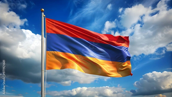 Fototapeta A proud symbol of Armenia, the national flag with its bold colors.